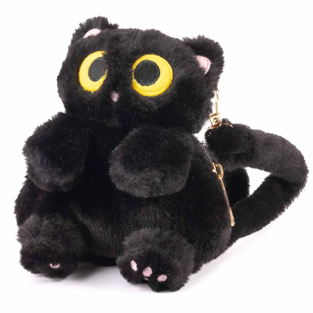 Mini Sac À Dos Portefeuille Enfant Chat Peluche Noir