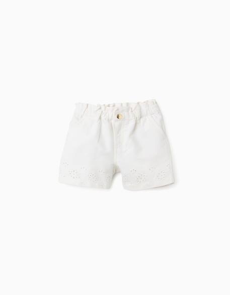 Bébé-Short-Short en sergé avec broderie anglaise