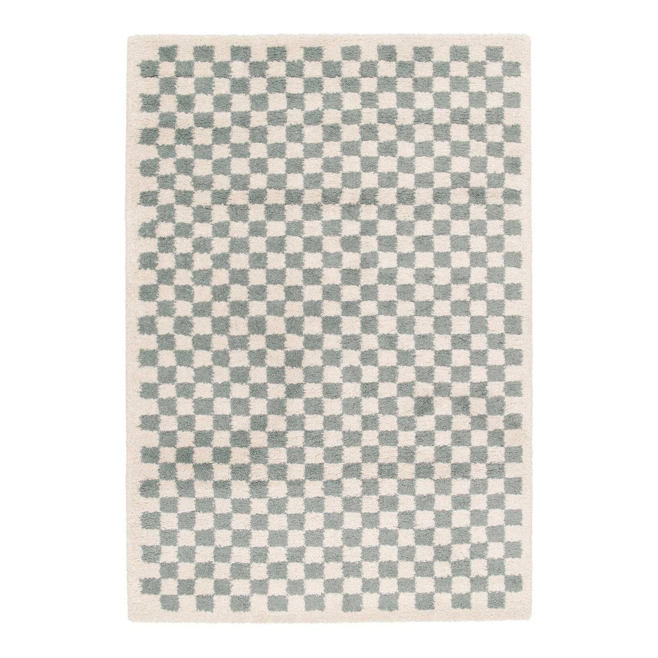Tapis Damier Poils Longs Doux Et Volumineux Checkers Vert Naturel