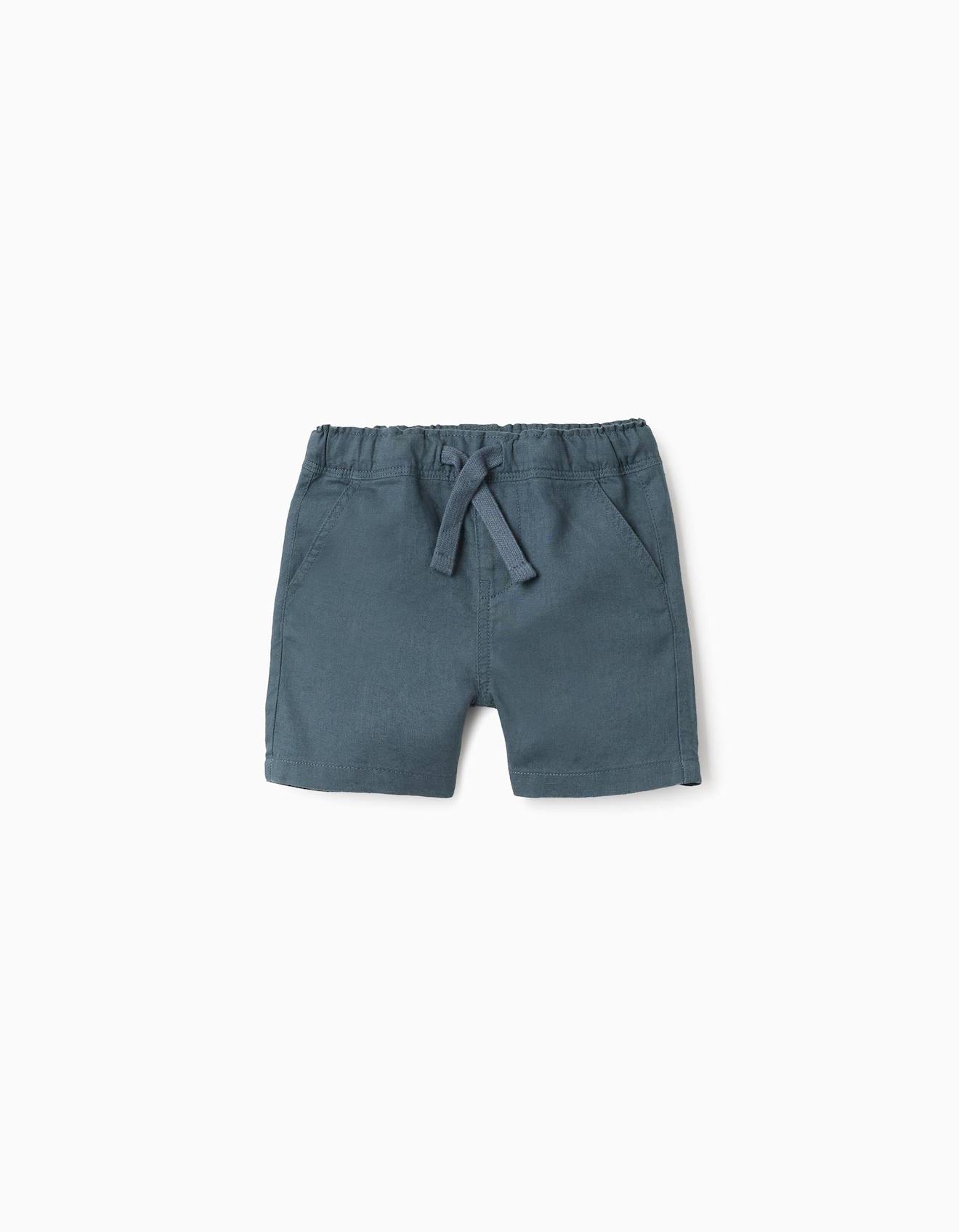 Short Midi En Lin Et Coton Avec Cordon De Serrage Bleu Fonc 17 €