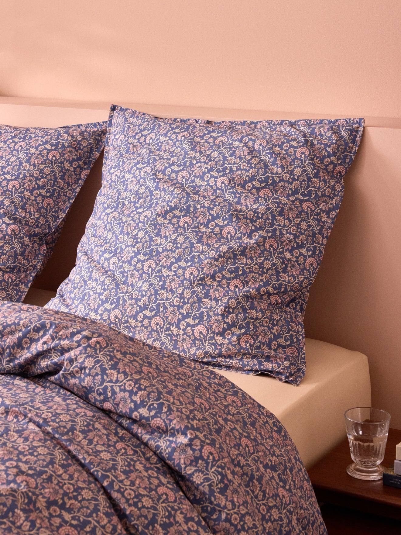 Taie d'oreiller percale de coton abélie bleu