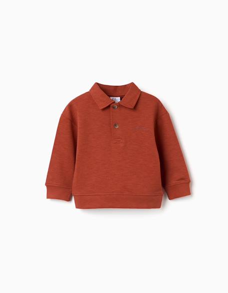 Bébé-Pull, gilet, sweat-Sweat en coton à col polo et imprimé