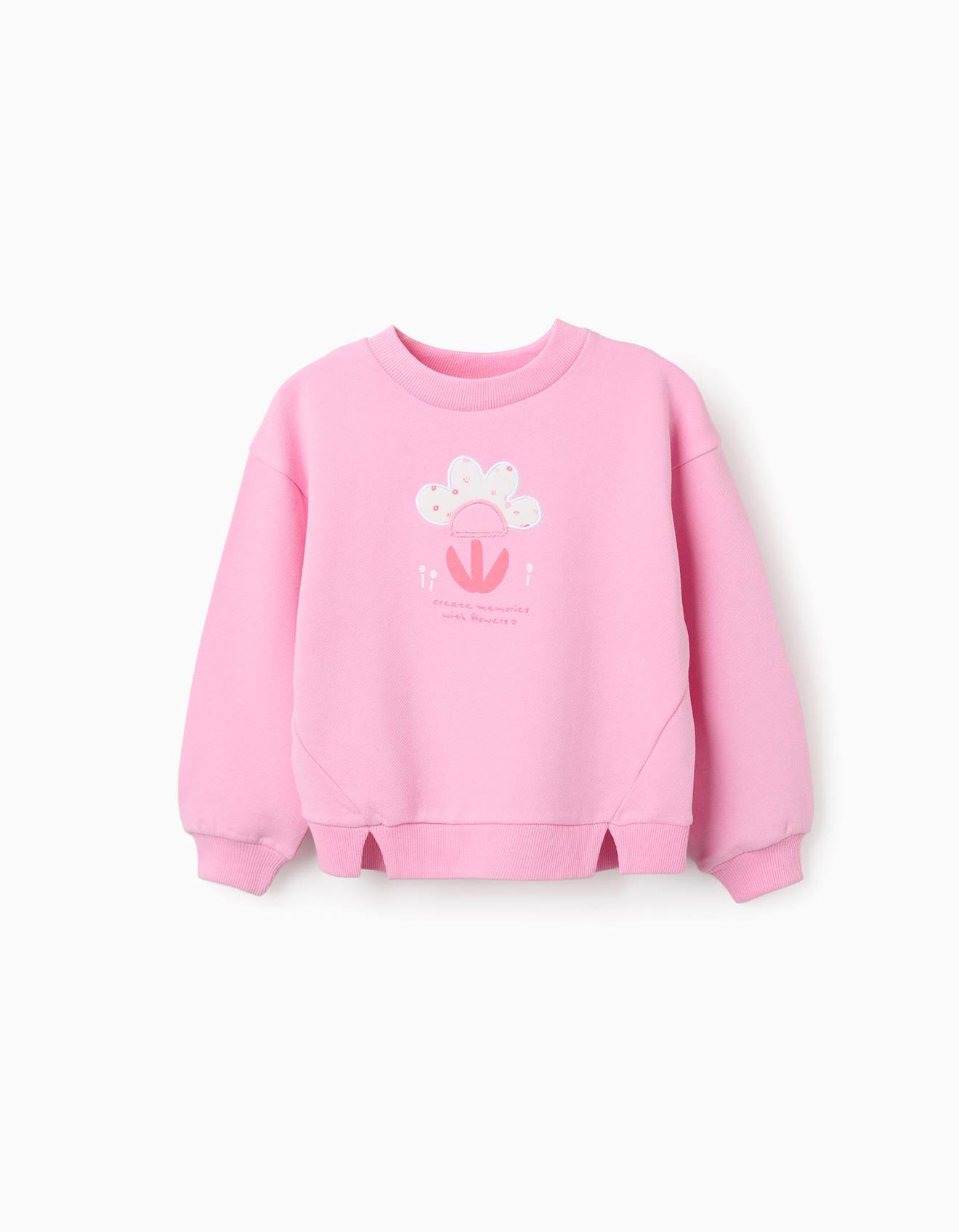 Sweat en coton avec imprimé floral à l'avant rose