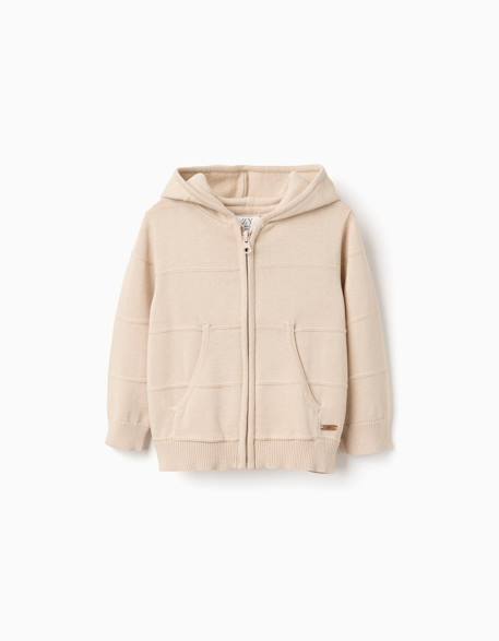 Bébé-Pull, gilet, sweat-Gilet en maille à capuche et lignes en relief