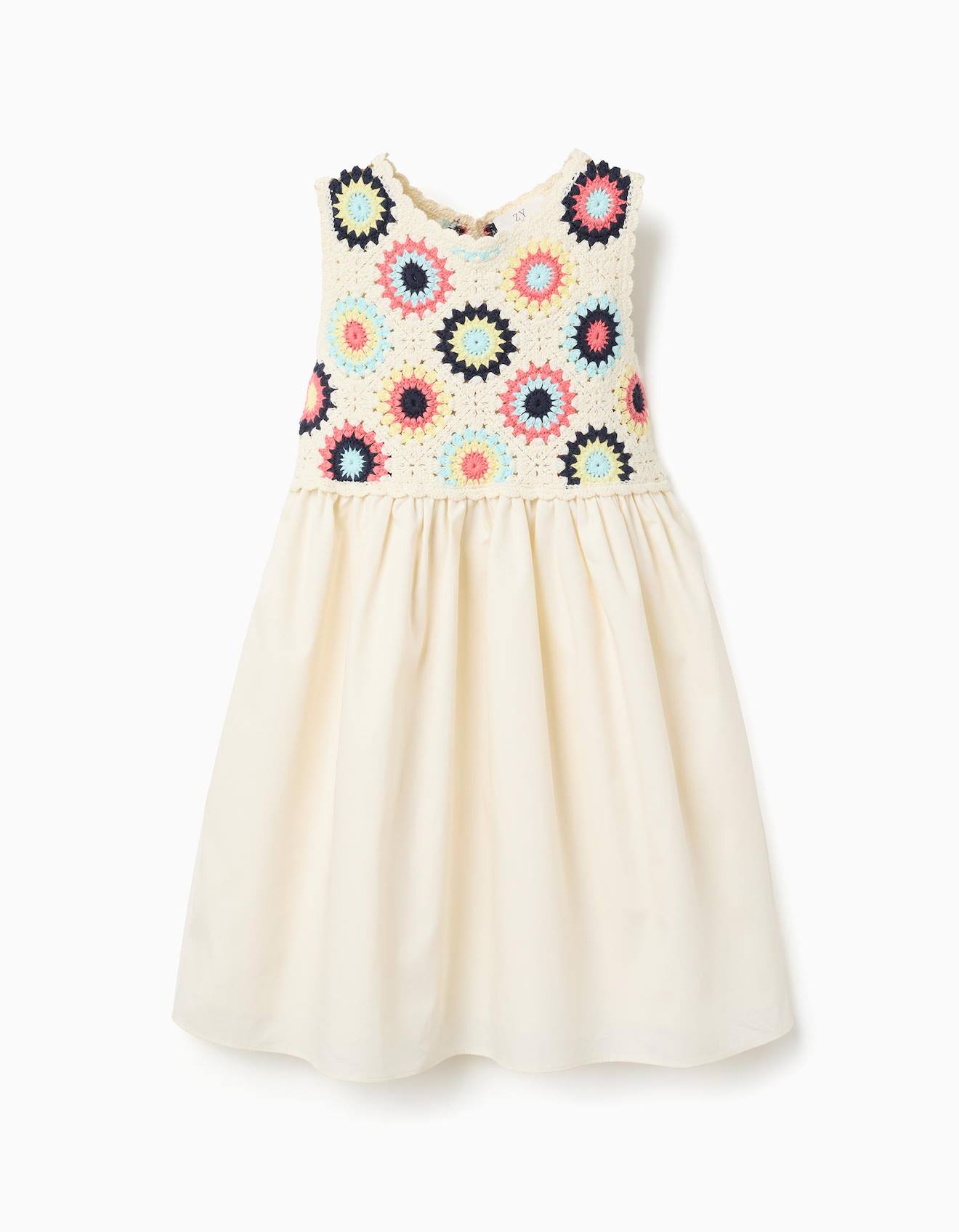 Robe Bi-matire Avec Fleurs Au Crochet Blanc 27 €