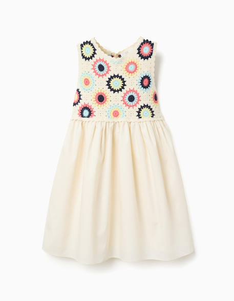 Fille-Robe bi-matière avec fleurs au crochet