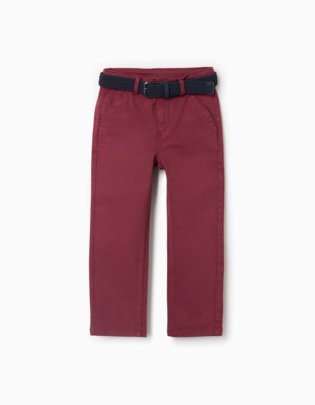 Pantalon Chino Slim En Serg Avec Ceinture Rouge Fonc 17 €