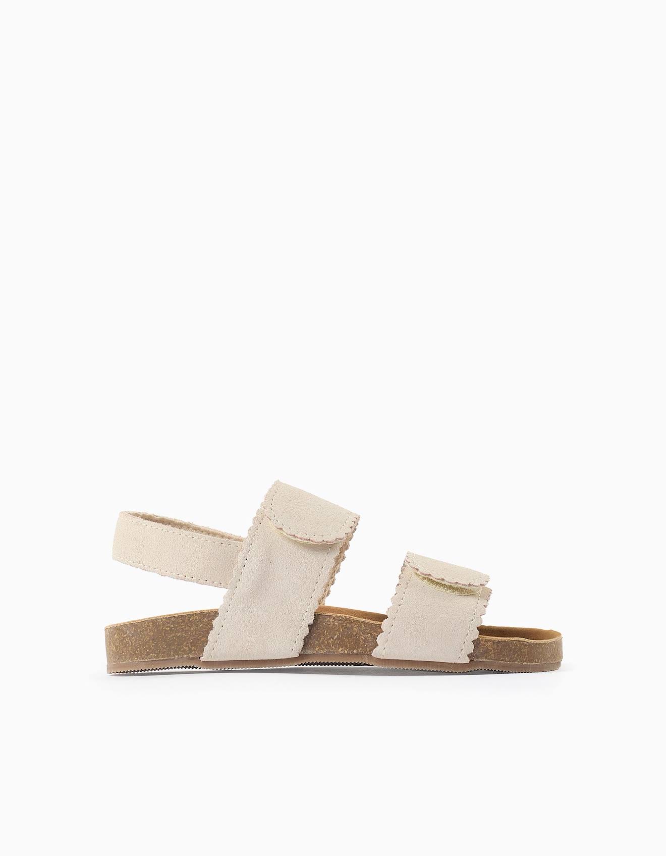 Sandales En Daim Avec Fermeture À Scratch Beige Clair