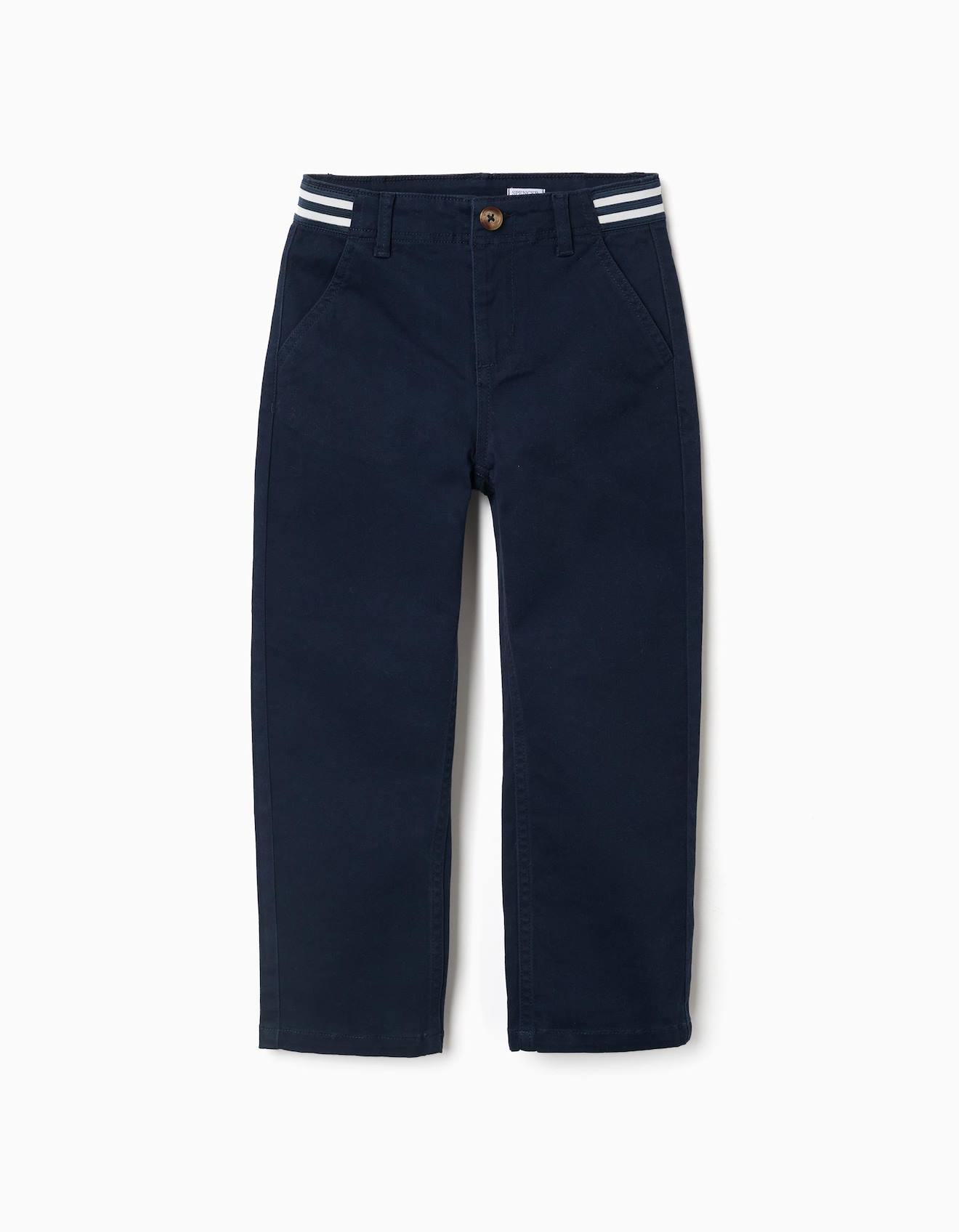 Pantalon Chino Slim En Sergé Avec Bande Rayée Bleu