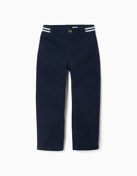 Pantalon chino slim en sergé avec bande rayée Beige clair+Bleu 5 - vertbaudet enfant 