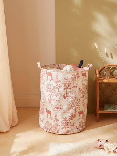 Cyrillus - Bac De Rangement Rond Esprit Toile De Jouy Rose