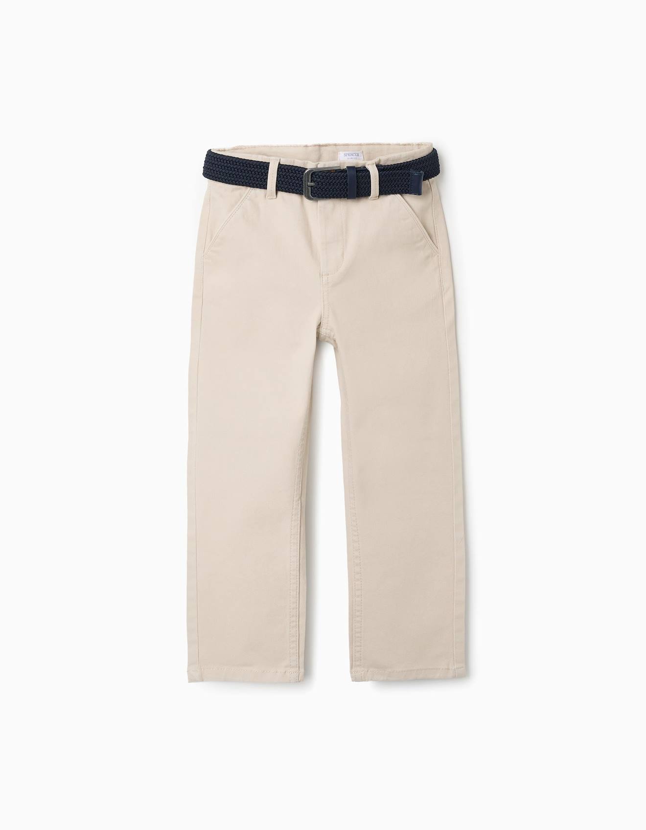 Pantalon Chino Slim En Serg Avec Ceinture Beige Clair 22 €