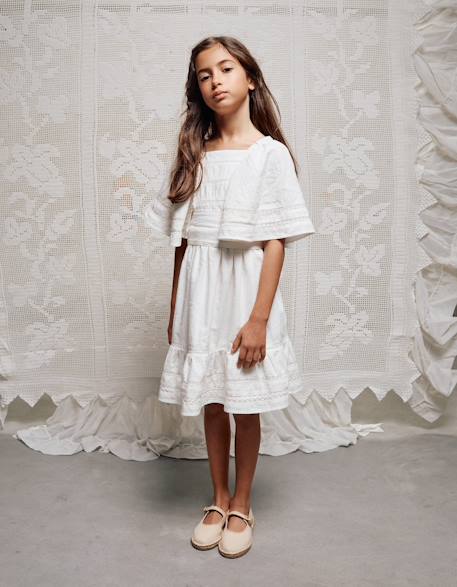 Robe en coton à manches cape et ceinture  - vertbaudet enfant