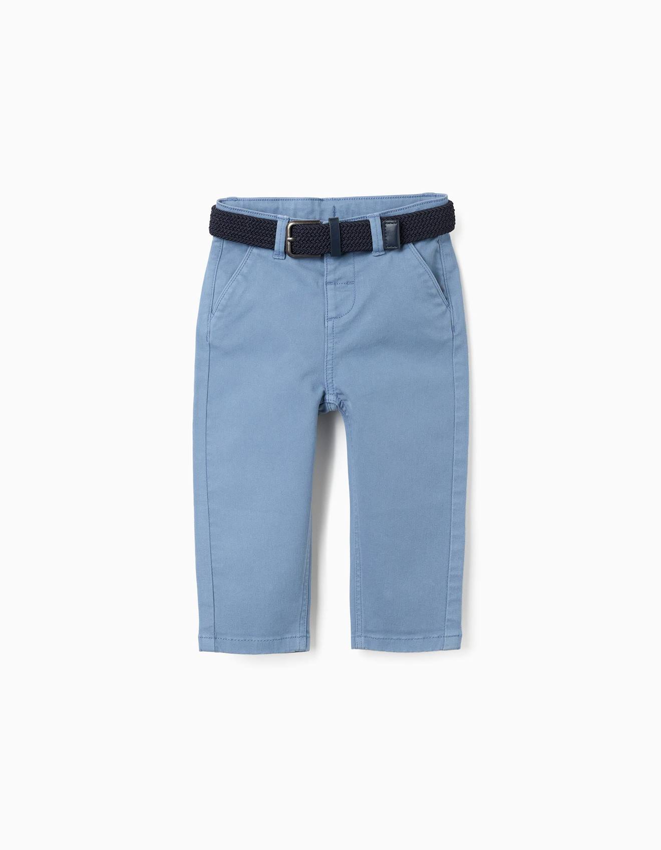 Pantalon chino slim en sergé avec ceinture bleu