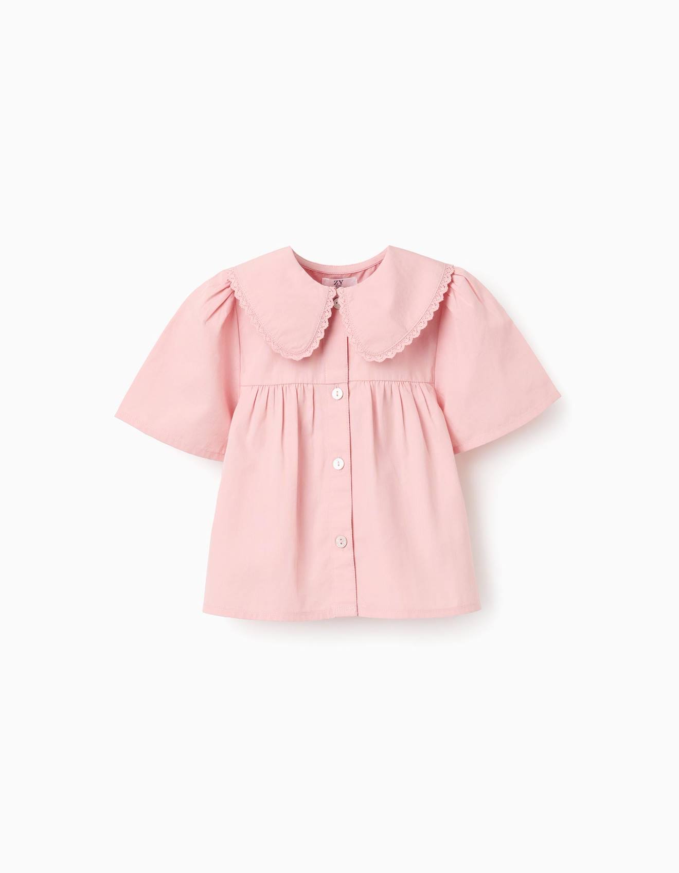 Chemisier En Popeline Manches Courtes Et Col Maxi Rose Clair 12 €