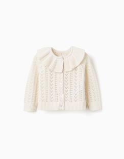 Cardigan en coton avec maille ajourée et volants  - vertbaudet enfant
