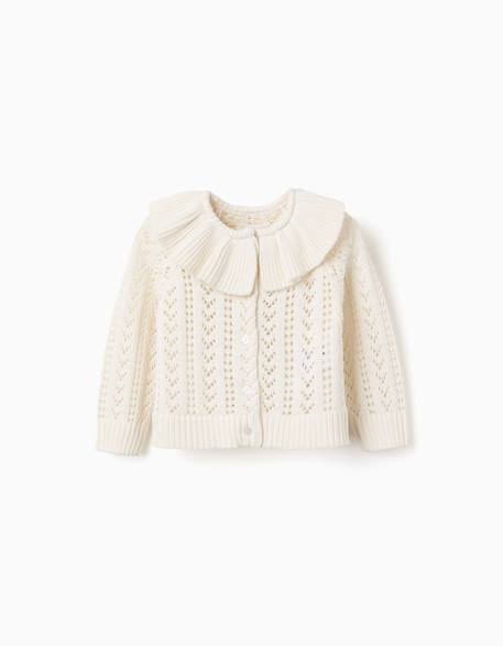Bébé-Cardigan en coton avec maille ajourée et volants