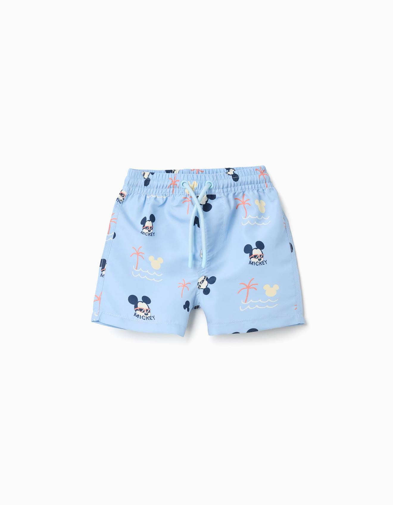 Short De Bain Avec Motif Mickey Et Cordon De Serrage Bleu Clair