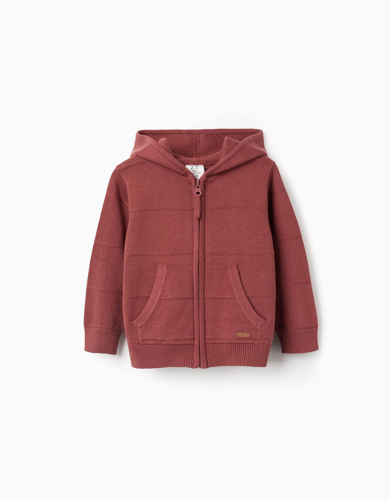 Gilet en maille à capuche et lignes en relief marrón