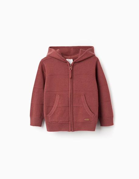 Bébé-Pull, gilet, sweat-Gilet en maille à capuche et lignes en relief