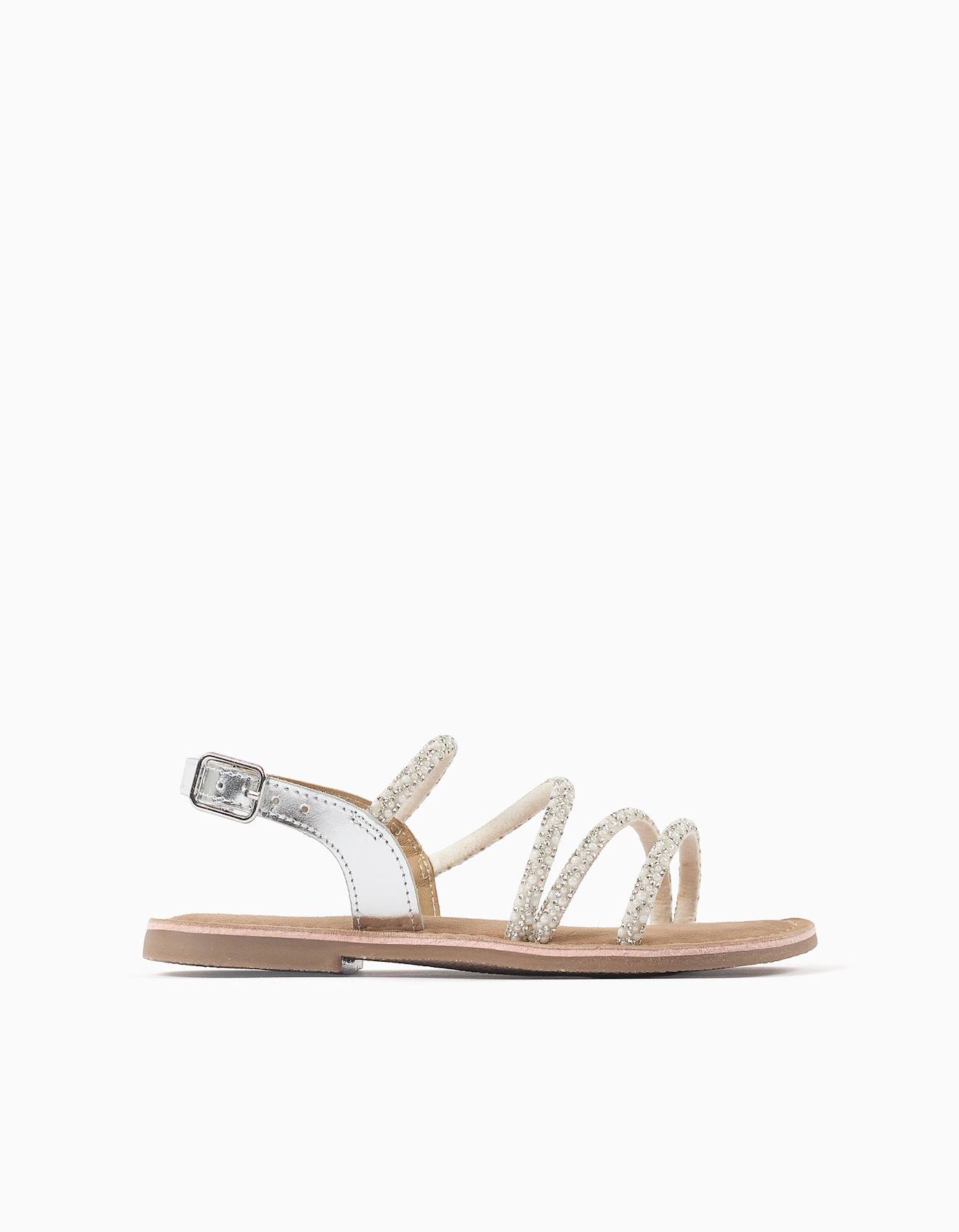 Sandales En Cuir Brides Brillantes Gris 38 €