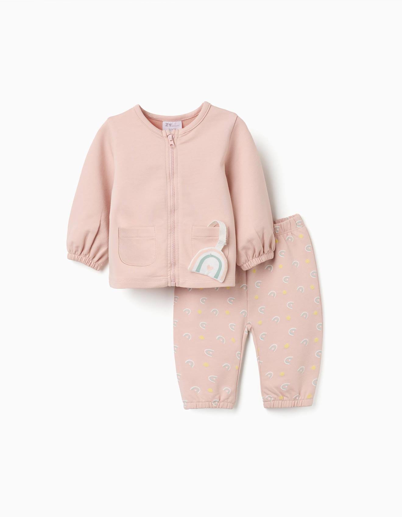 Sweat Zippé + Pantalon En Coton À Motif Rose Clair