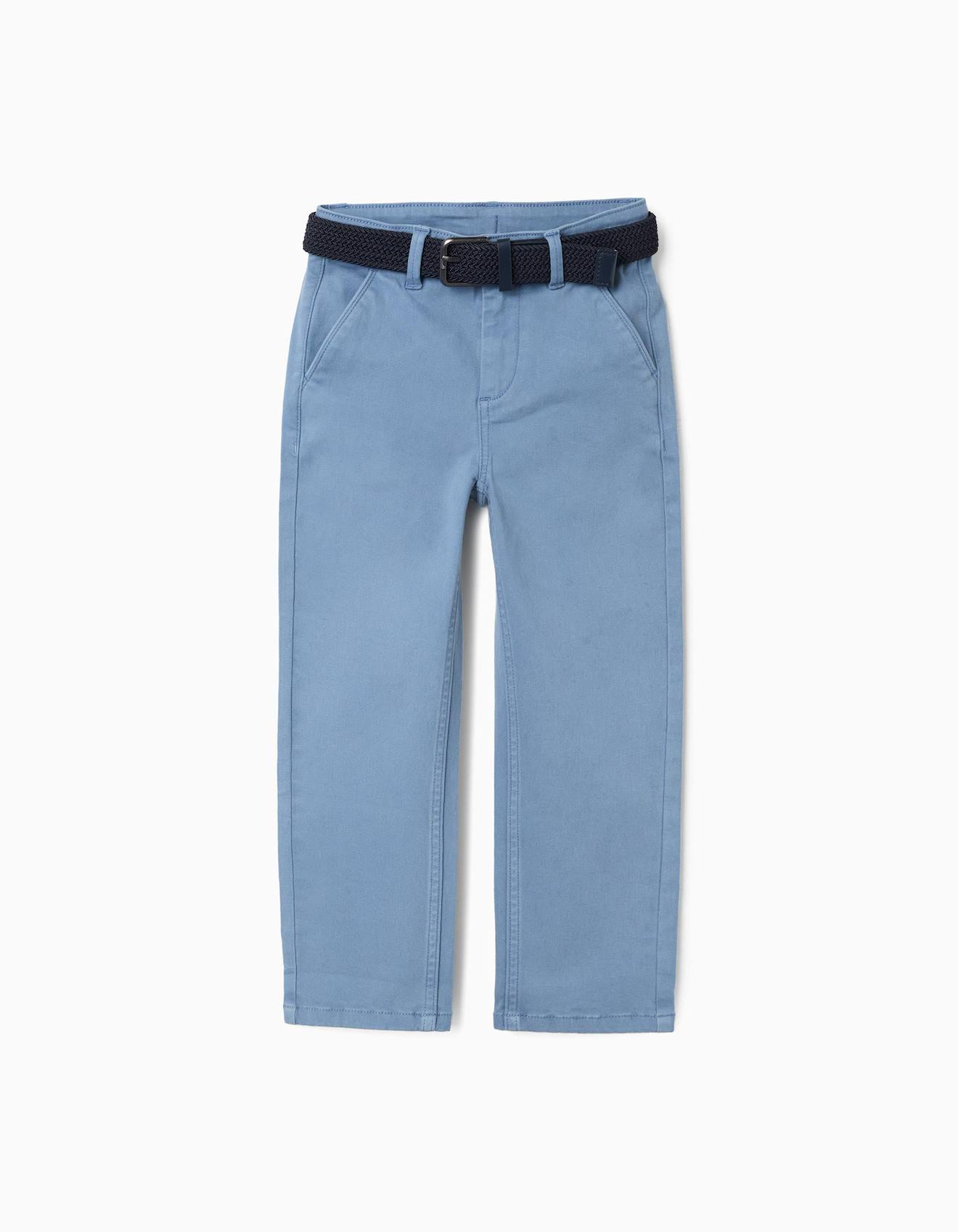Pantalon Chino Slim En Sergé Avec Ceinture Bleu