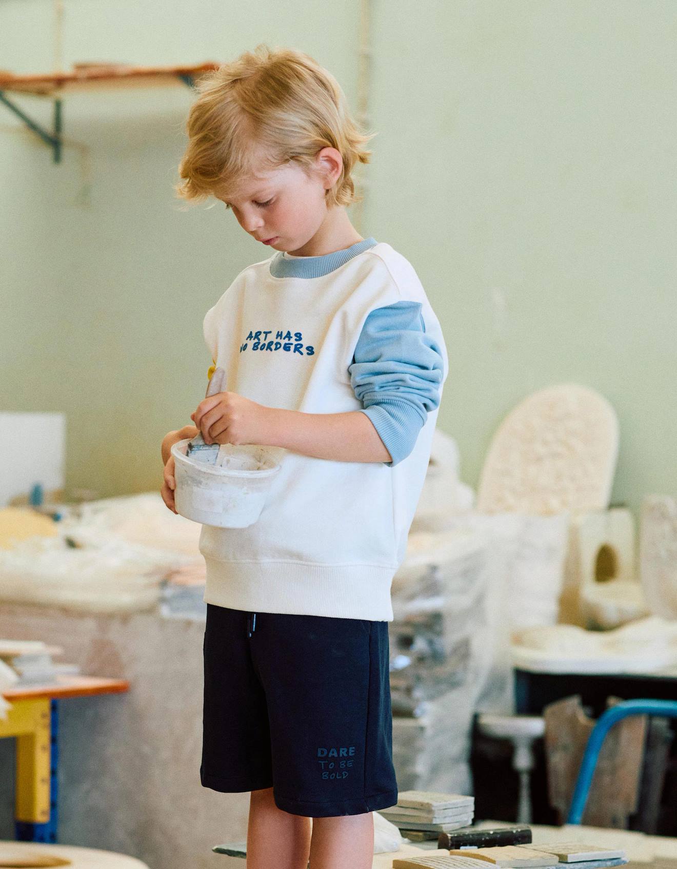 Sweat En Coton À Bloc De Couleurs Et Imprimé Bleu Clair