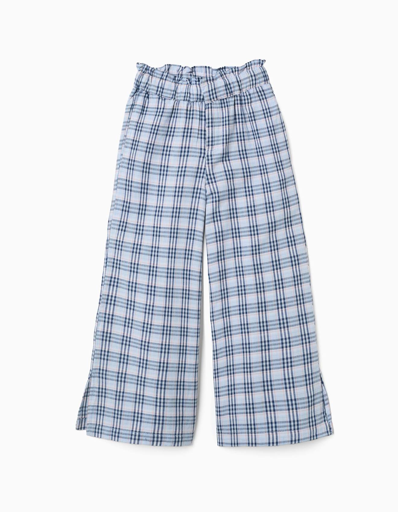 Pantalon Large En Coton À Carreaux B&s Bleu Foncé