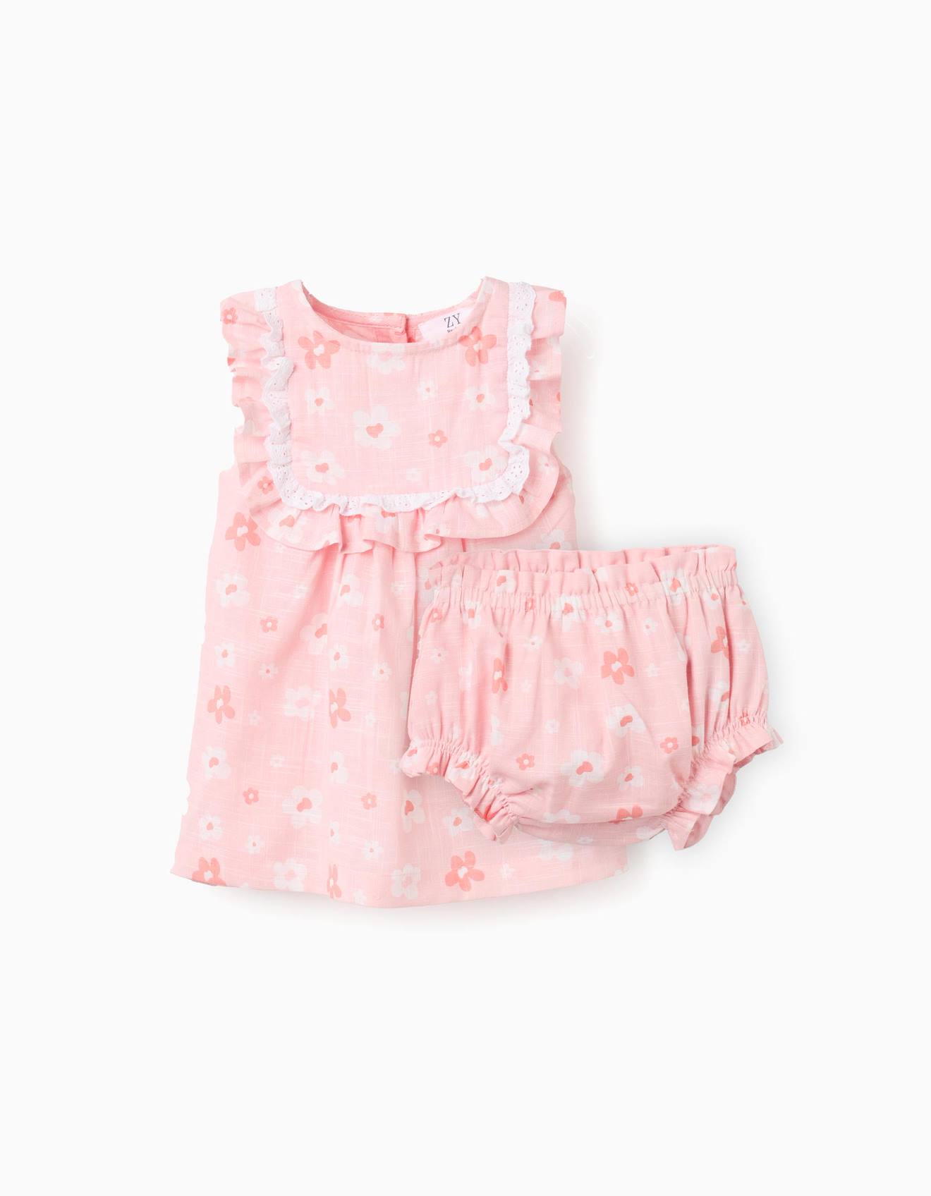 Robe et bloomer en coton à fleurs rose clair