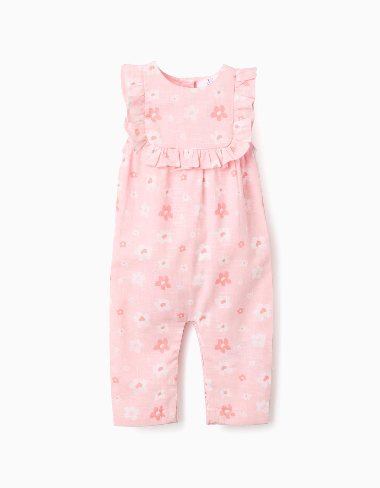 Combinaison En Coton À Fleurs Et Volants Rose Clair