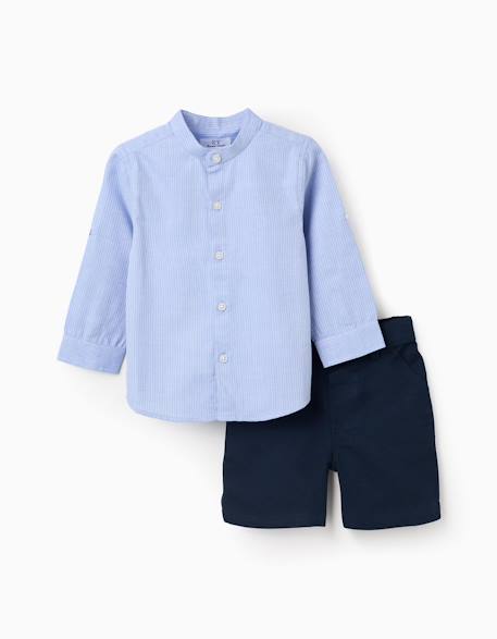 Bébé-Ensemble chemise rayée à manches longues et short en coton