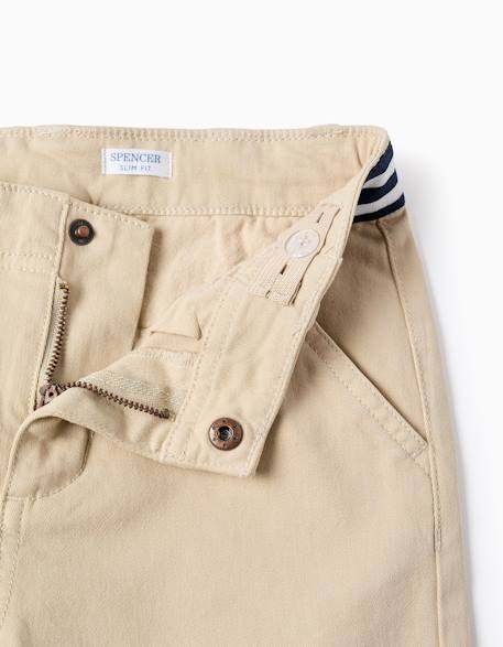 Pantalon chino slim en sergé avec bande rayée Beige clair+Bleu 3 - vertbaudet enfant 