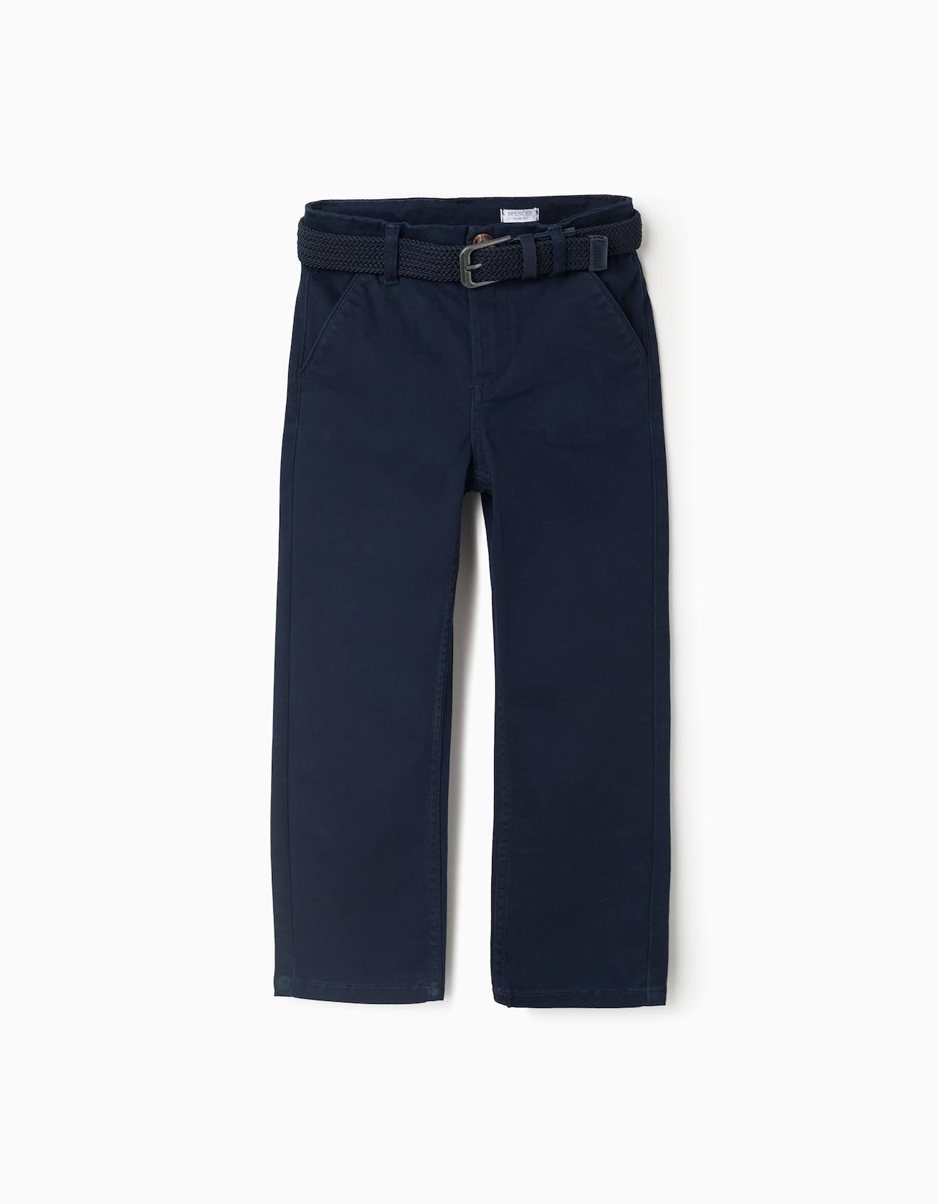 Pantalon Chino Slim En Serg Avec Ceinture Bleu Fonc 22 €