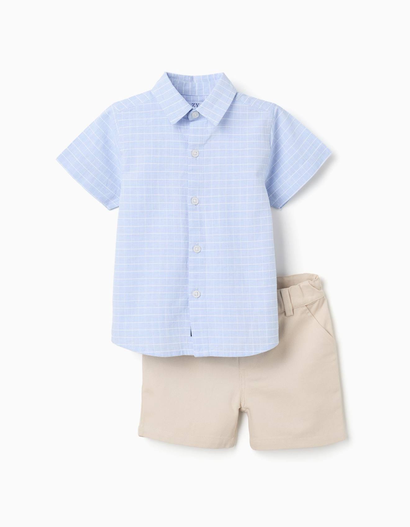 Ensemble Chemise Manches Courtes Et Short En Coton Beige Clair 35 €