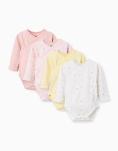 Bébé-Body-Lot 4 bodys croisés unis/à fleurs