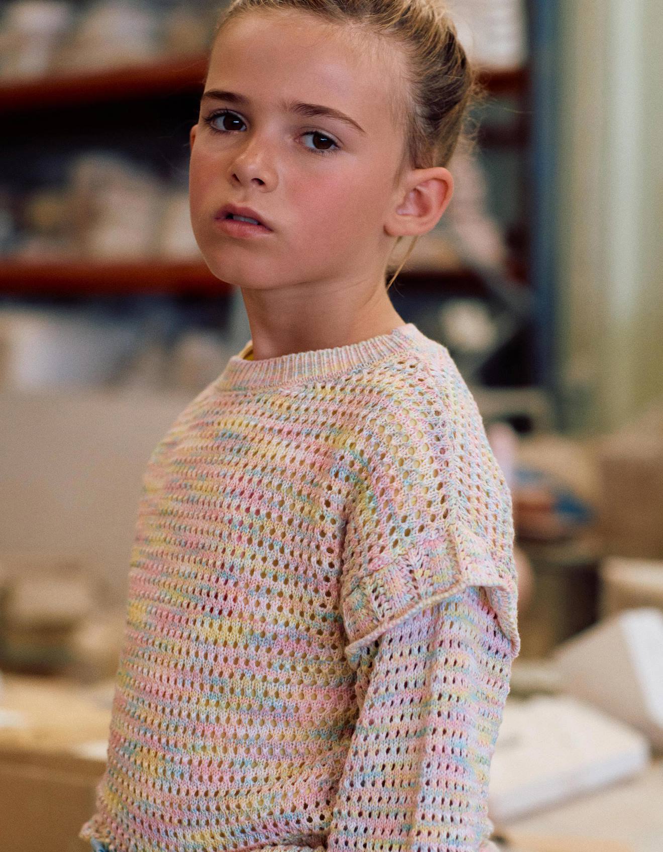Pull En Maille De Coton Volants Beige Clair 18 €