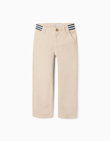 Pantalon chino slim en sergé avec bande rayée Beige clair+Bleu 1 - vertbaudet enfant 