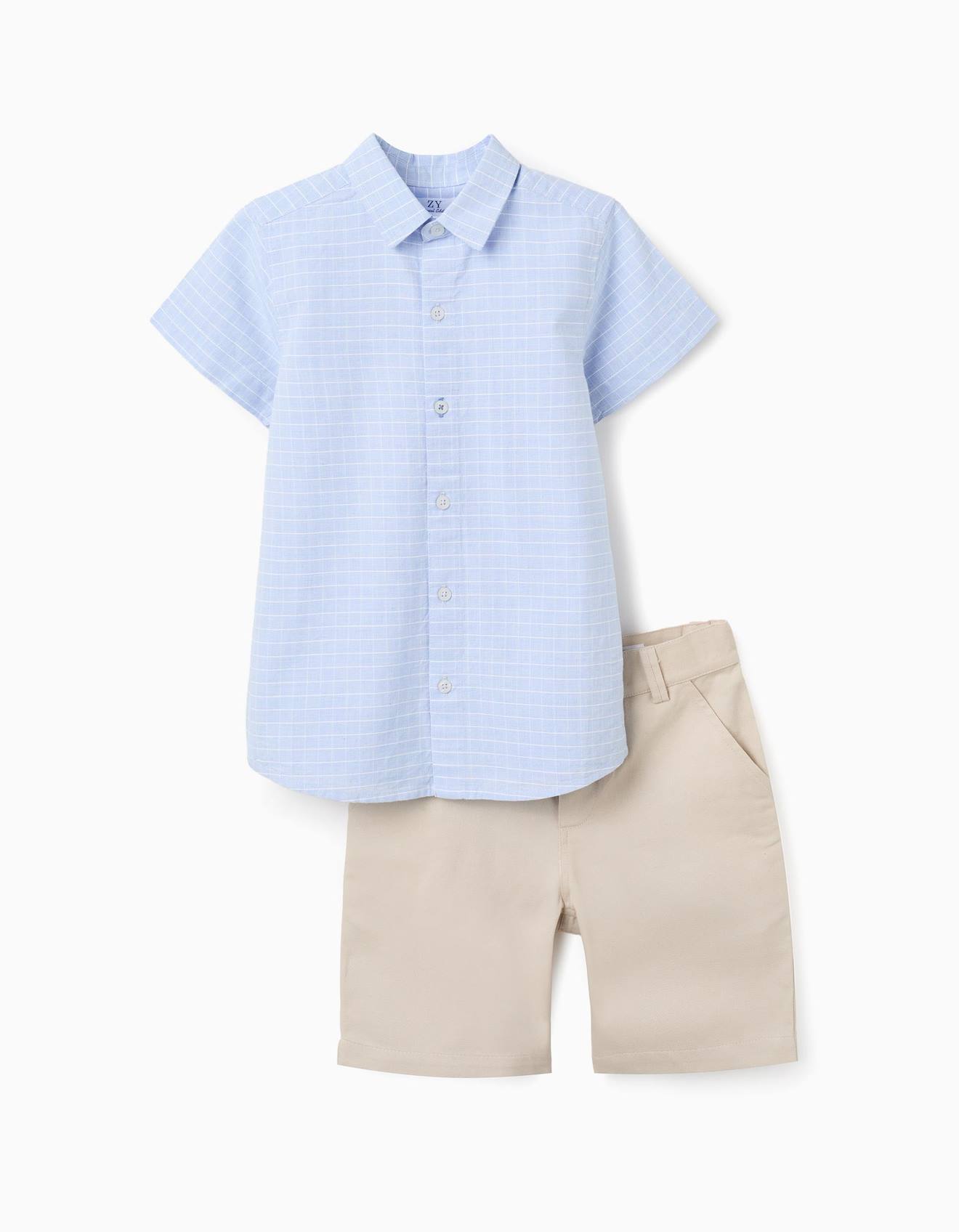 Ensemble Chemise Manches Courtes Et Short En Coton Beige Clair 35 €