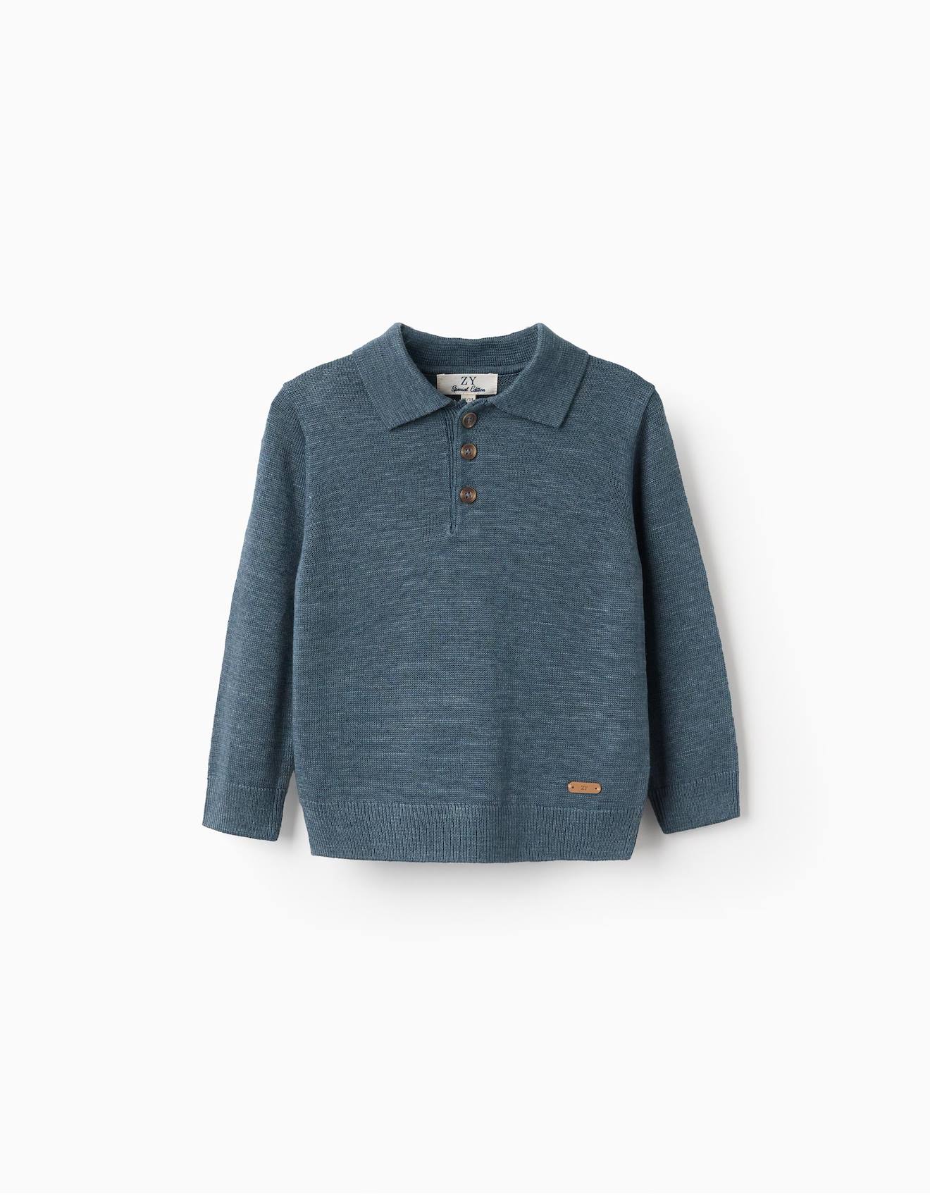 Pull En Maille Col Polo Bleu Fonc 18$
