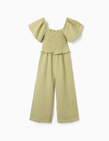 Fille-Salopette, combinaison-Combinaison en coton à jambe large et broderie anglaise