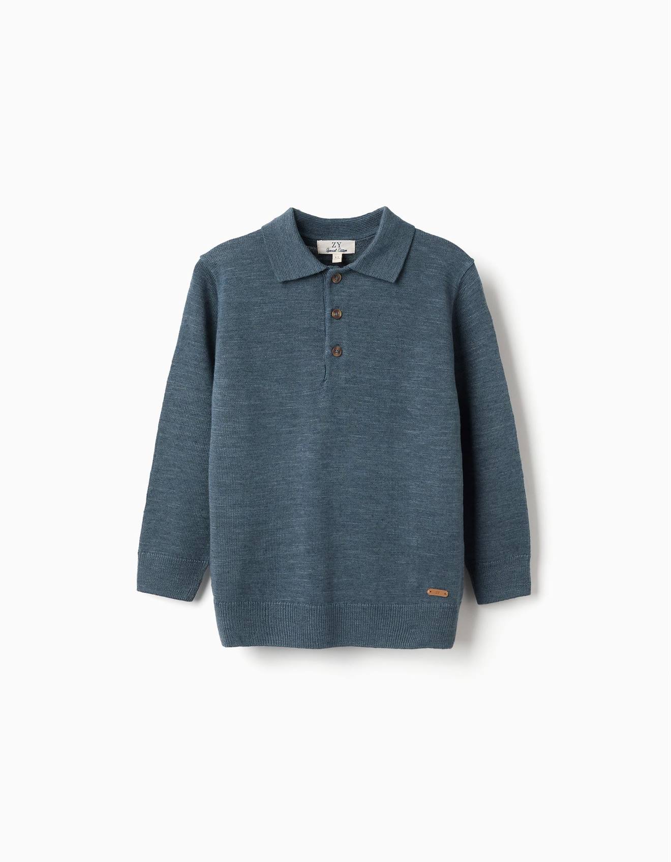 Pull En Maille Col Polo Bleu Fonc 17 €
