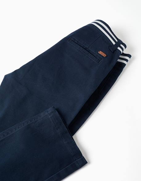 Pantalon chino slim en sergé avec bande rayée Beige clair+Bleu 8 - vertbaudet enfant 