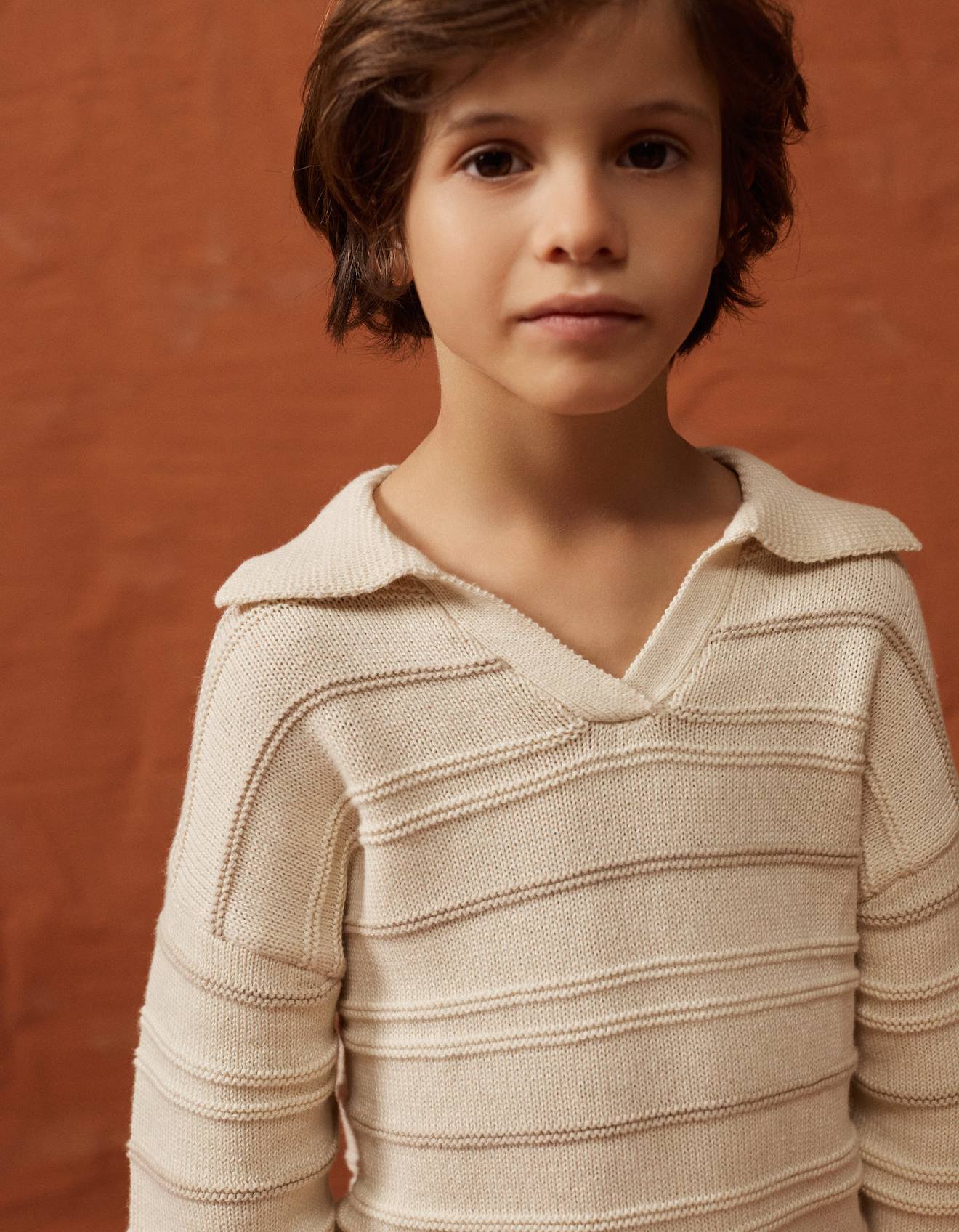 Pull En Maille De Coton À Col Polo Blanc