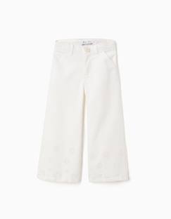Pantalon large en sergé avec broderie anglaise  - vertbaudet enfant