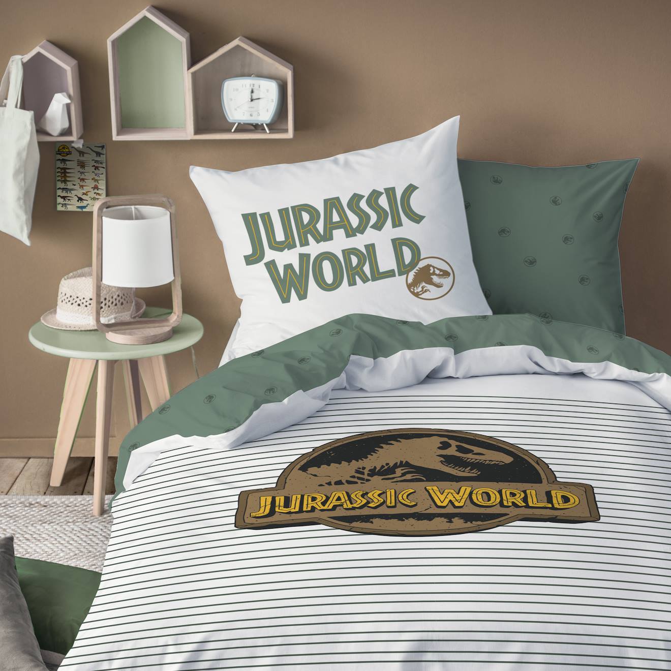Parure De Lit Imprimée 100% Coton, Jurassic World Empreinte Blanc