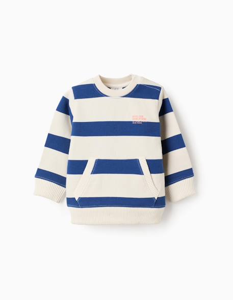 Bébé-Pull, gilet, sweat-Sweat en coton rayé avec poche kangourou