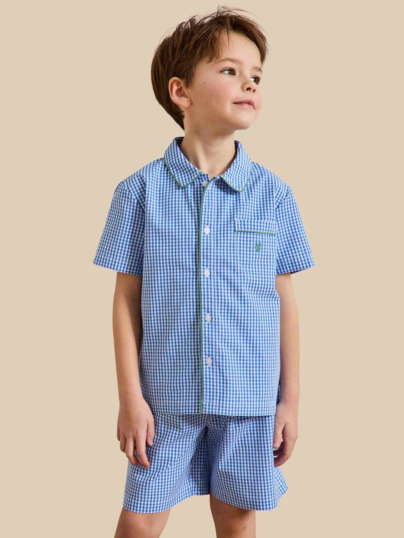 Pyja-short Vichy Garçon Vichy Bleu