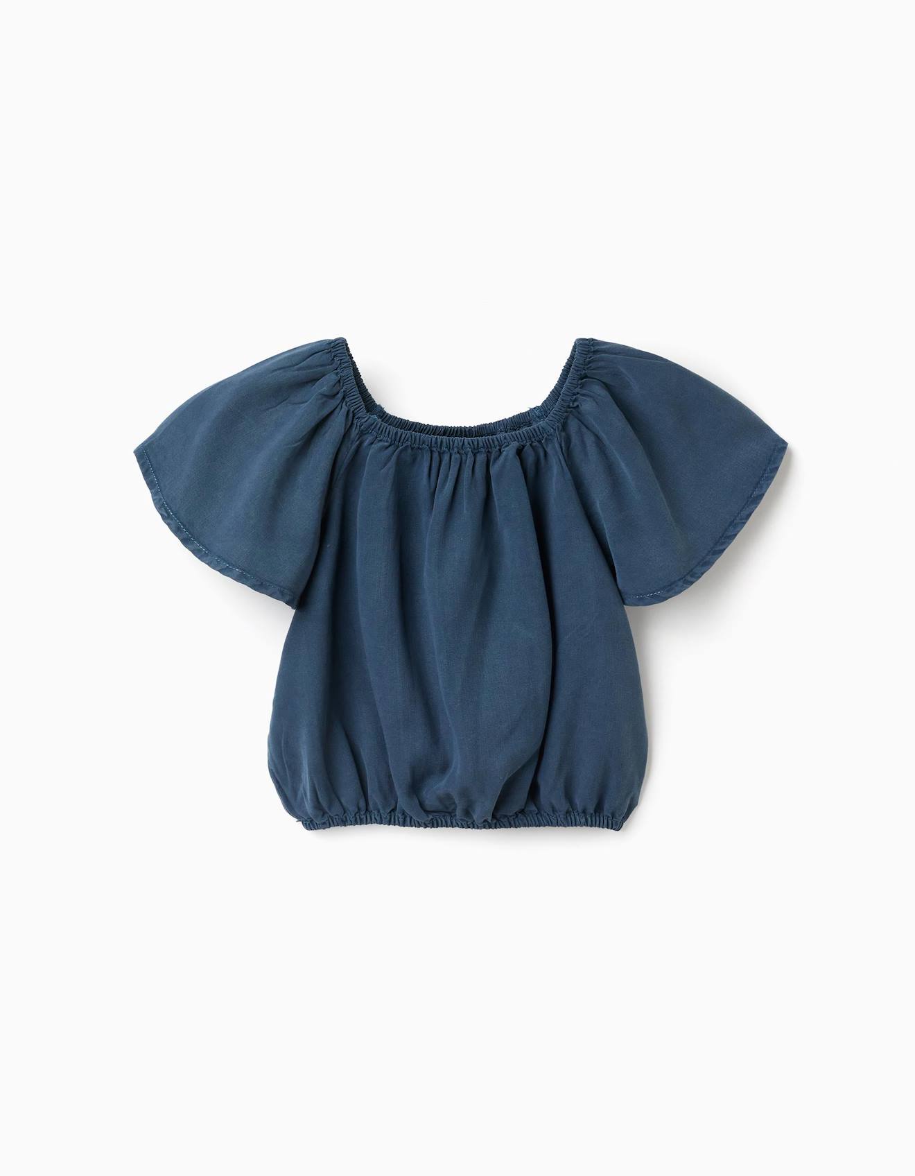 Blouse en lyocell avec col et taille élastiques bleu foncé