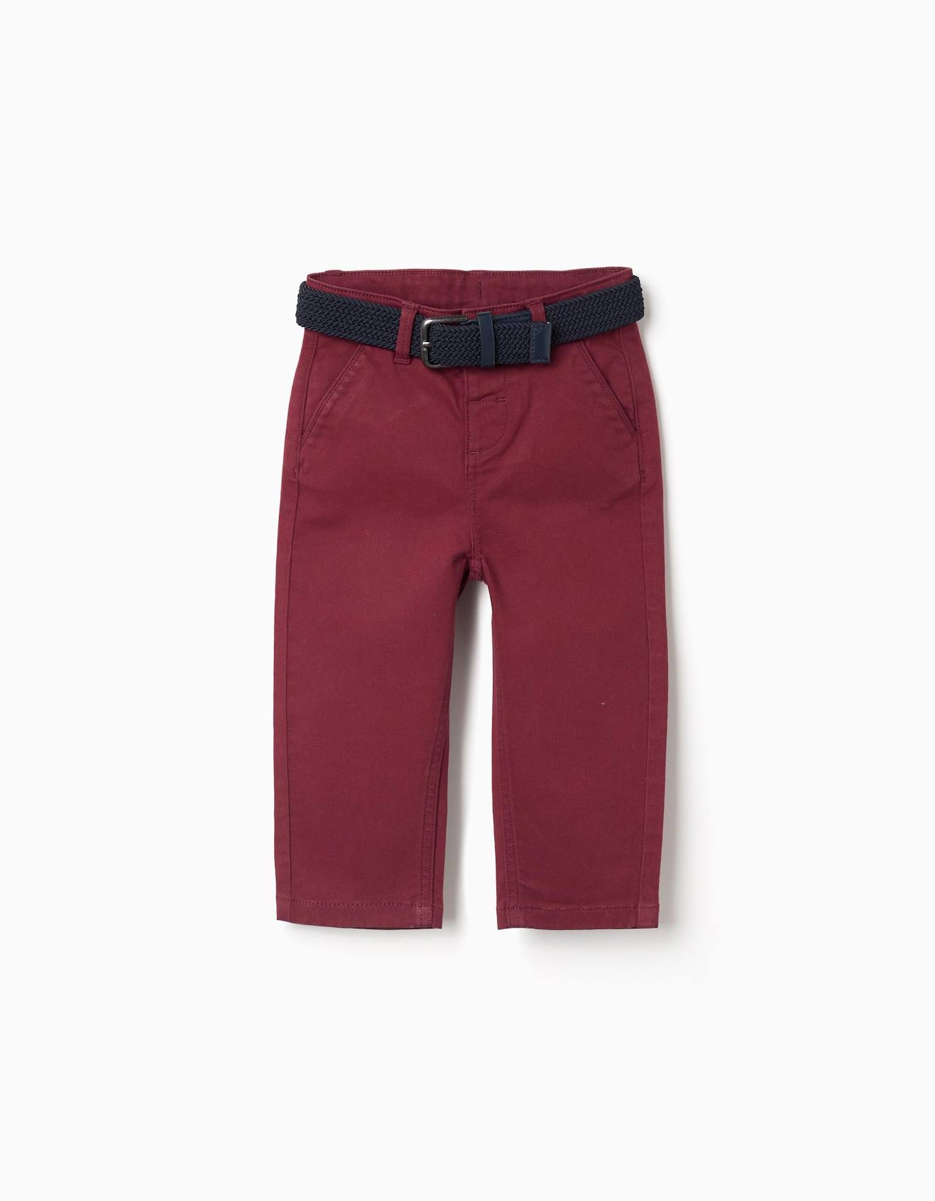 Pantalon Chino Slim En Serg Avec Ceinture Rouge Fonc 18 €